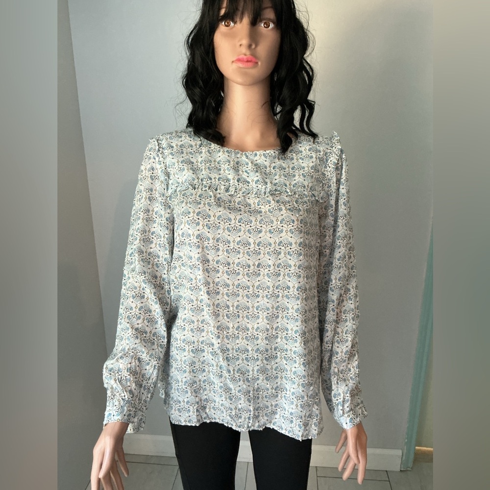 LOFT Blue and White Patterned Blouse